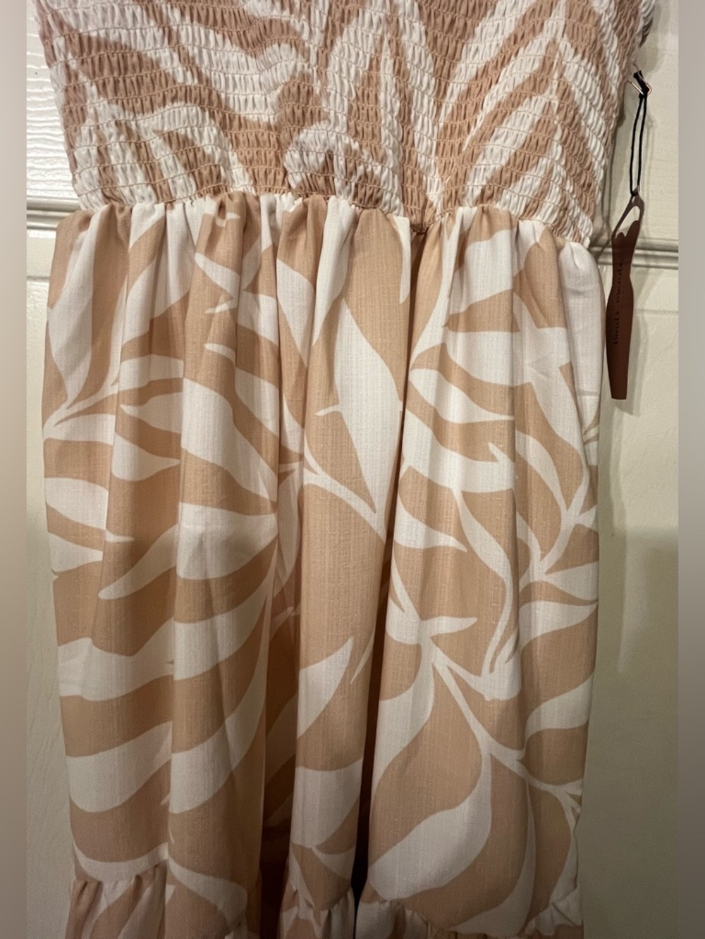 Blush and White Leaf Print Smocked Maxi Dress - Picture 6 of 6